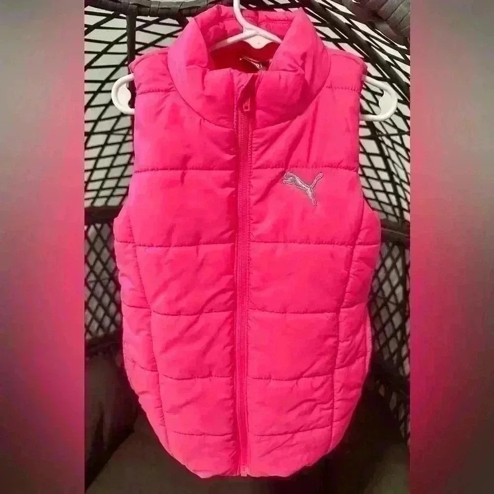 Puma Kids Puffer Vest Bright Pink XS 5 6 Zip Up Lightweight Padded‎ Jacket